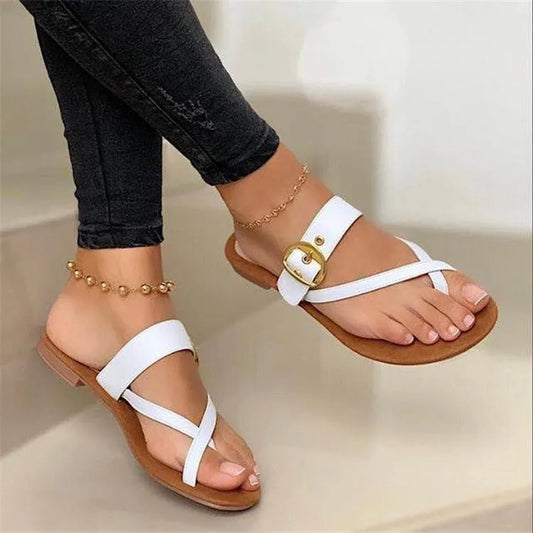 Women's Flat Sandals Metallic Cross Strap Sandals G644