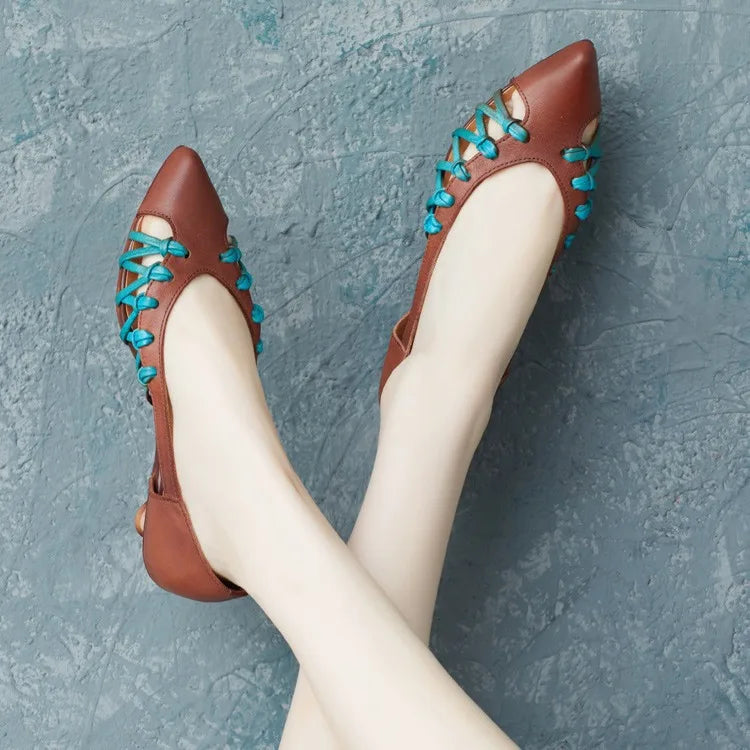 New woven hollow color matching wine glass heel pointed toe women's shoes  LD136
