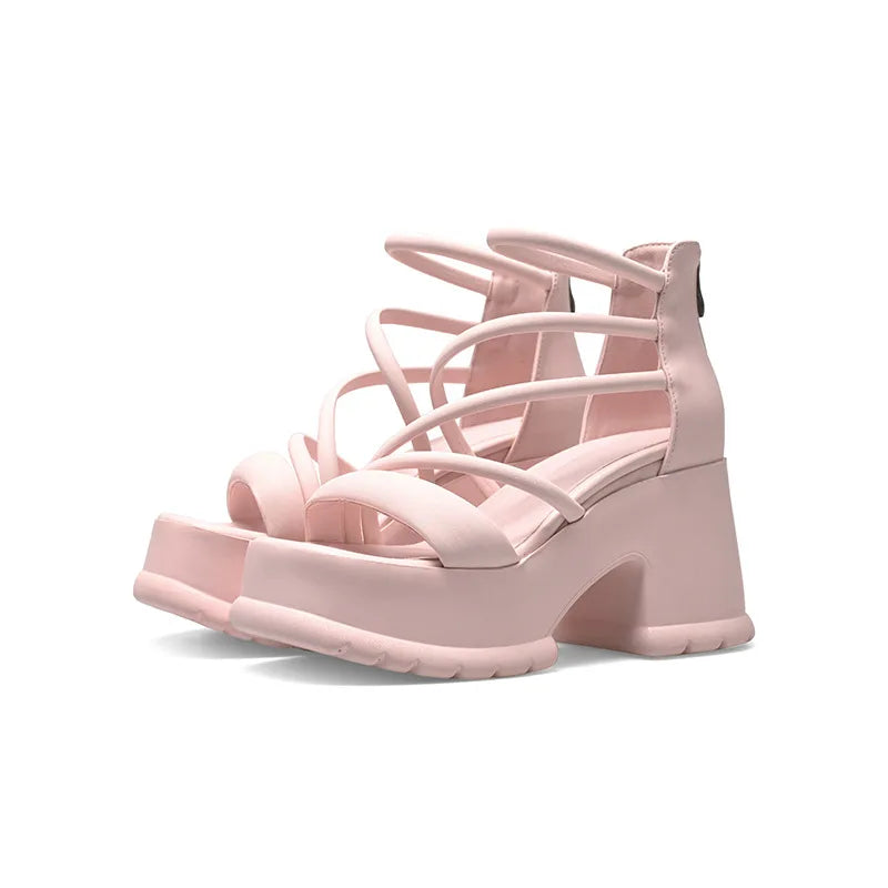 New summer thick-soled high-top cross-strap wedge sandals G973