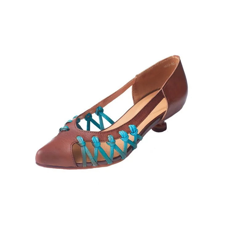 New woven hollow color matching wine glass heel pointed toe women's shoes  LD136