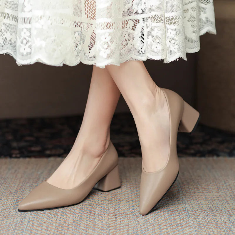 Spring new pointed toe slip-on thick heel shoes LD344