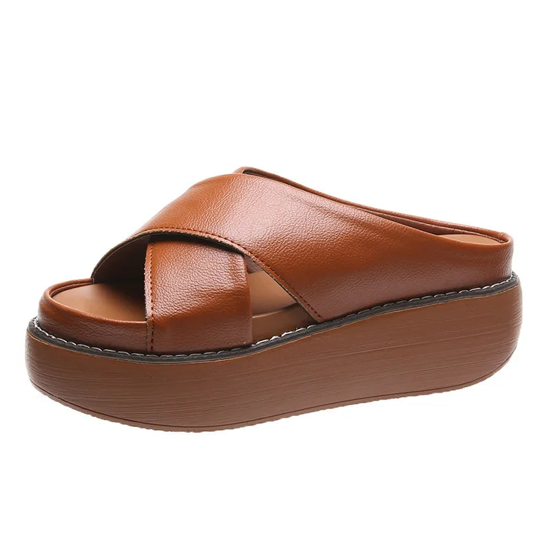 New retro sandals round toe thick sole half drag LD408