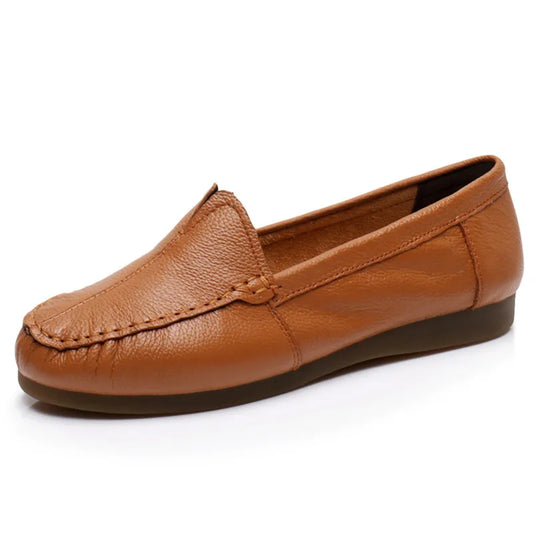 Cowhide soft bottom flat bottom round toe shallow mouth large size women's shoes G967