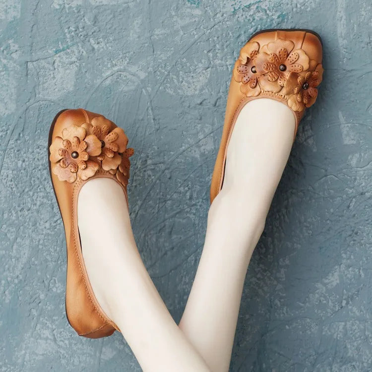 2024 Spring New Genuine Leather Soft Flat Heel Casual Flower Shoes LY815