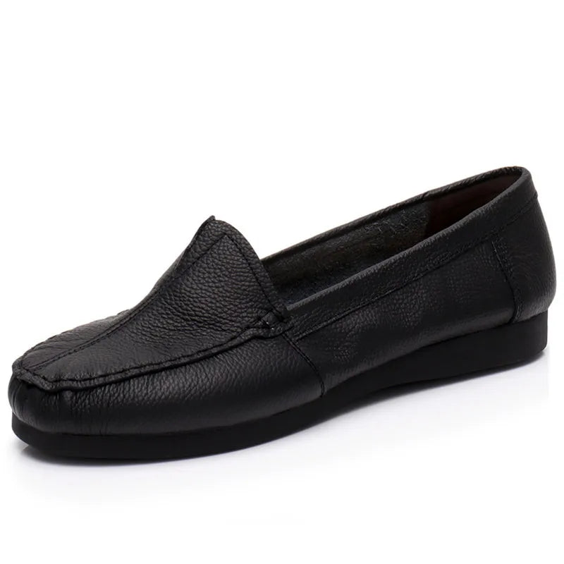 Cowhide soft bottom flat bottom round toe shallow mouth large size women's shoes G967