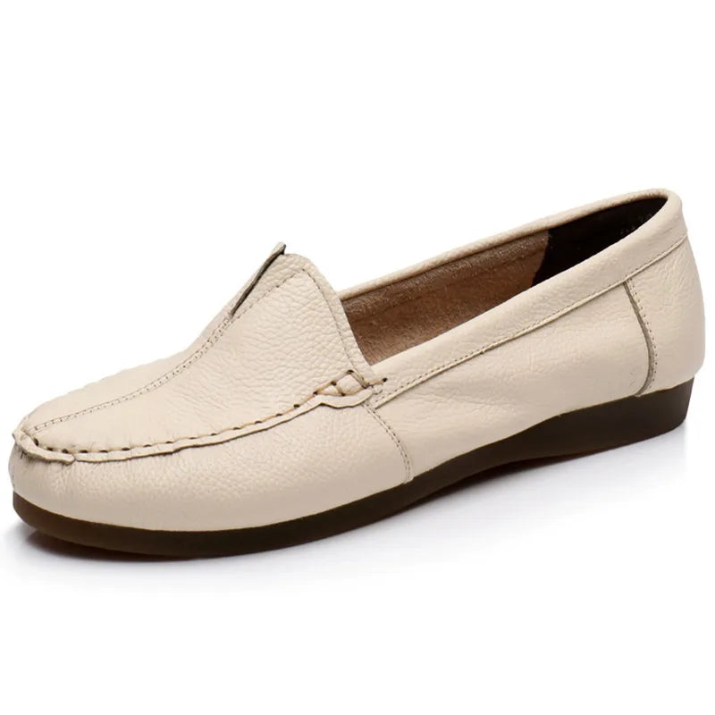 Cowhide soft bottom flat bottom round toe shallow mouth large size women's shoes G967
