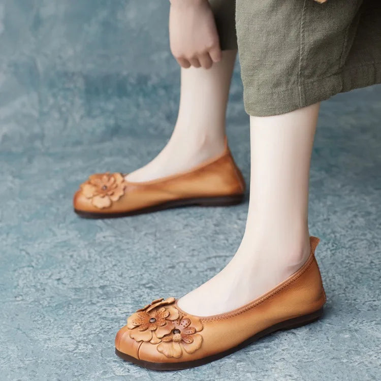 2024 Spring New Genuine Leather Soft Flat Heel Casual Flower Shoes LY815