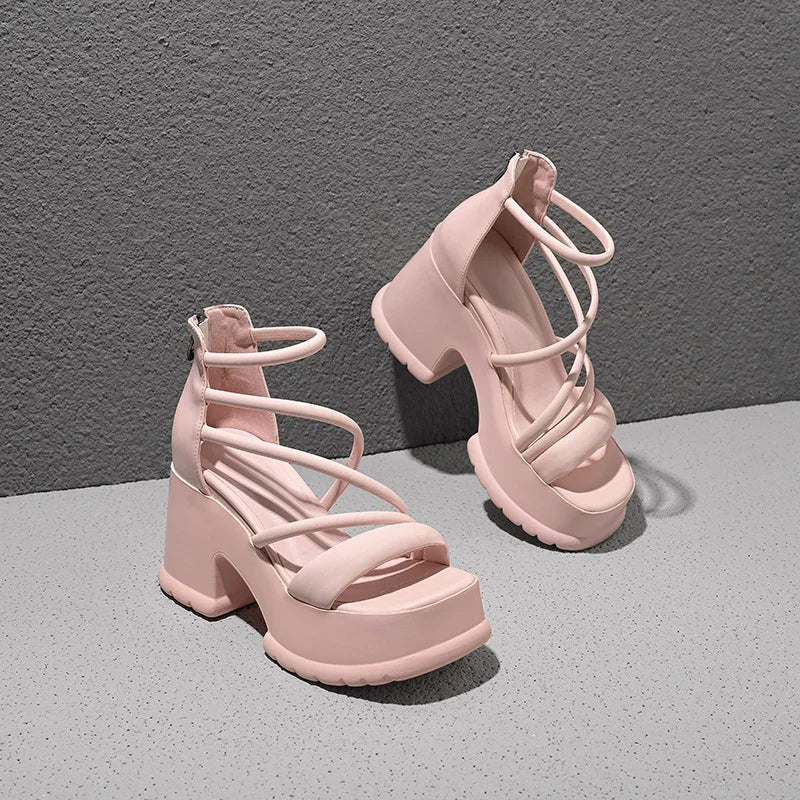 New summer thick-soled high-top cross-strap wedge sandals G973