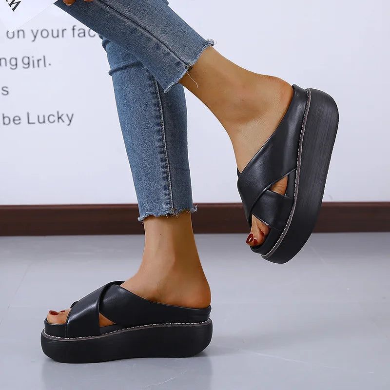 New retro sandals round toe thick sole half drag LD408