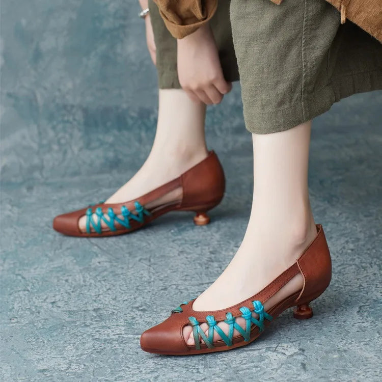New woven hollow color matching wine glass heel pointed toe women's shoes  LD136